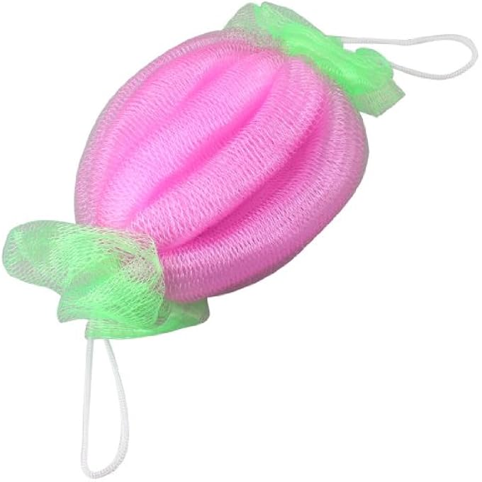 Foam Bubbles Puff Fuchsia Nylon Scrubber Bath Shower Pouf Body Cleaner